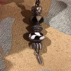 Pandora leather string necklace with 5 charms